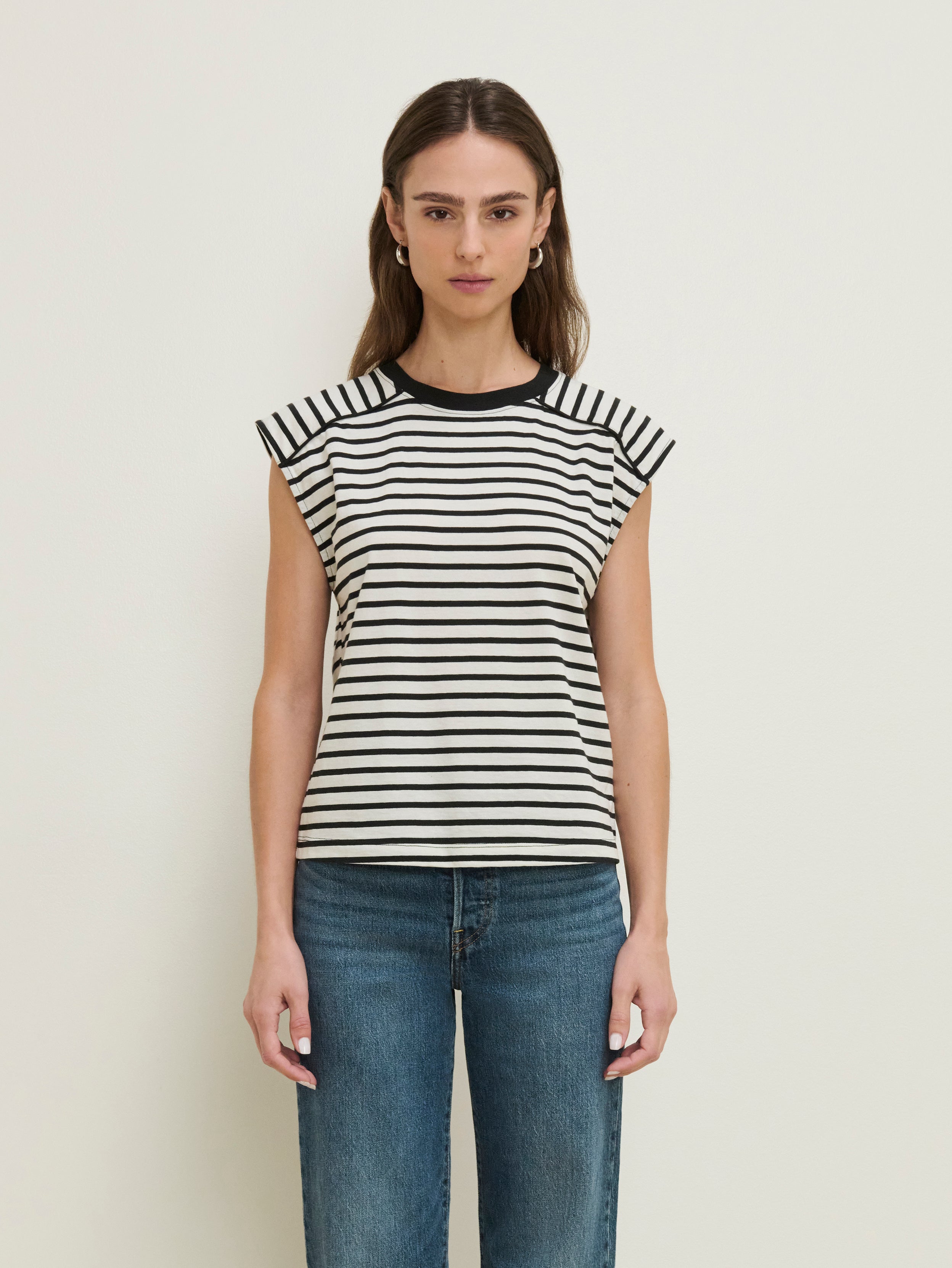 Yoked Bodice Crew Neck Organic Cotton Stripe Tank – Cross Walk Stripe