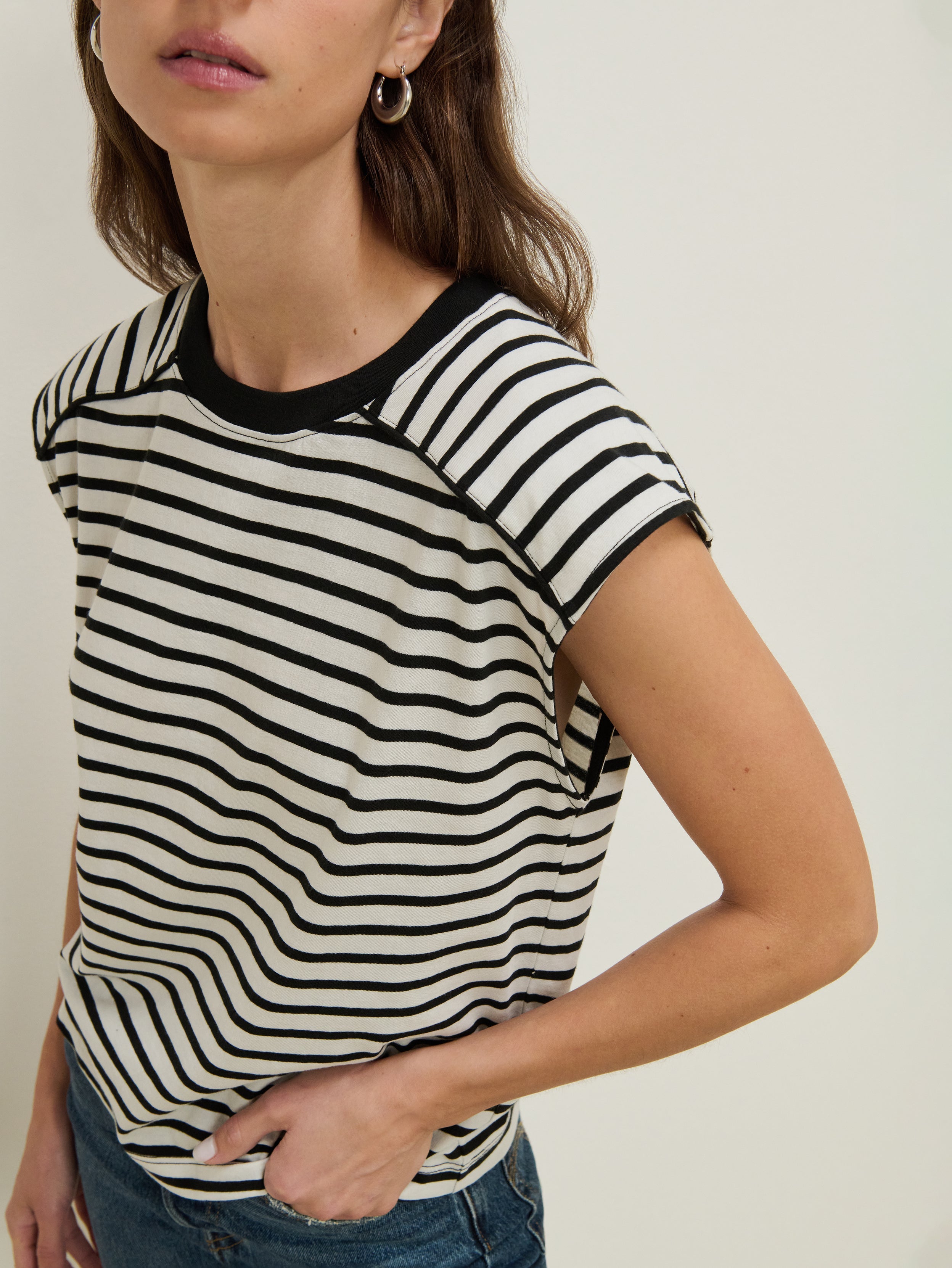 Yoked Bodice Crew Neck Organic Cotton Stripe Tank – Cross Walk Stripe