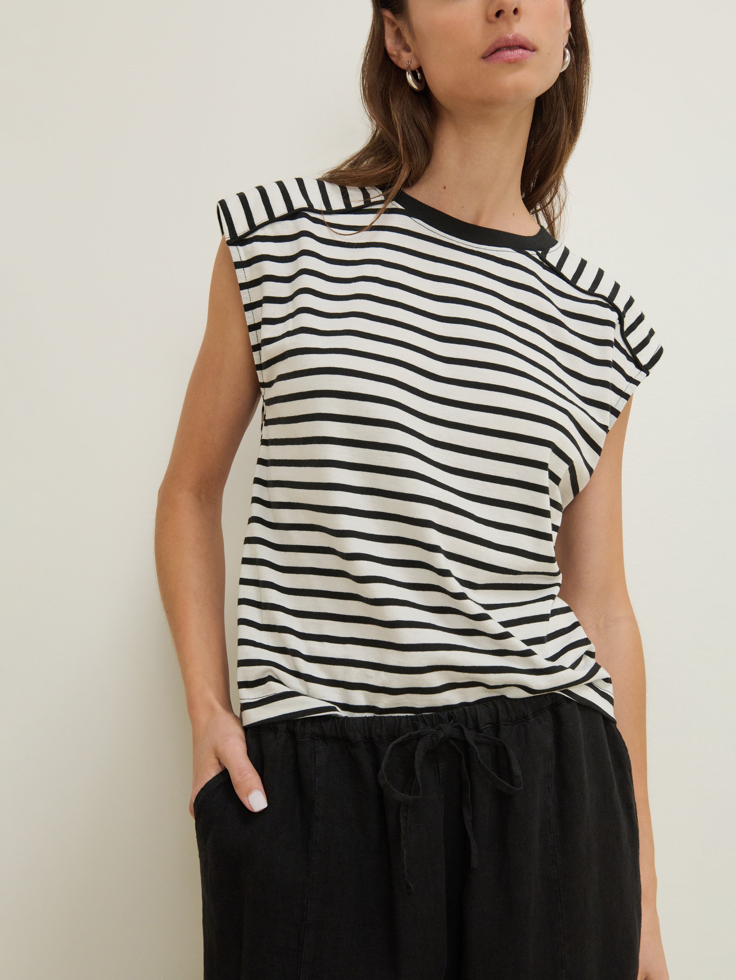 Yoked Bodice Crew Neck Organic Cotton Stripe Tank – Cross Walk Stripe