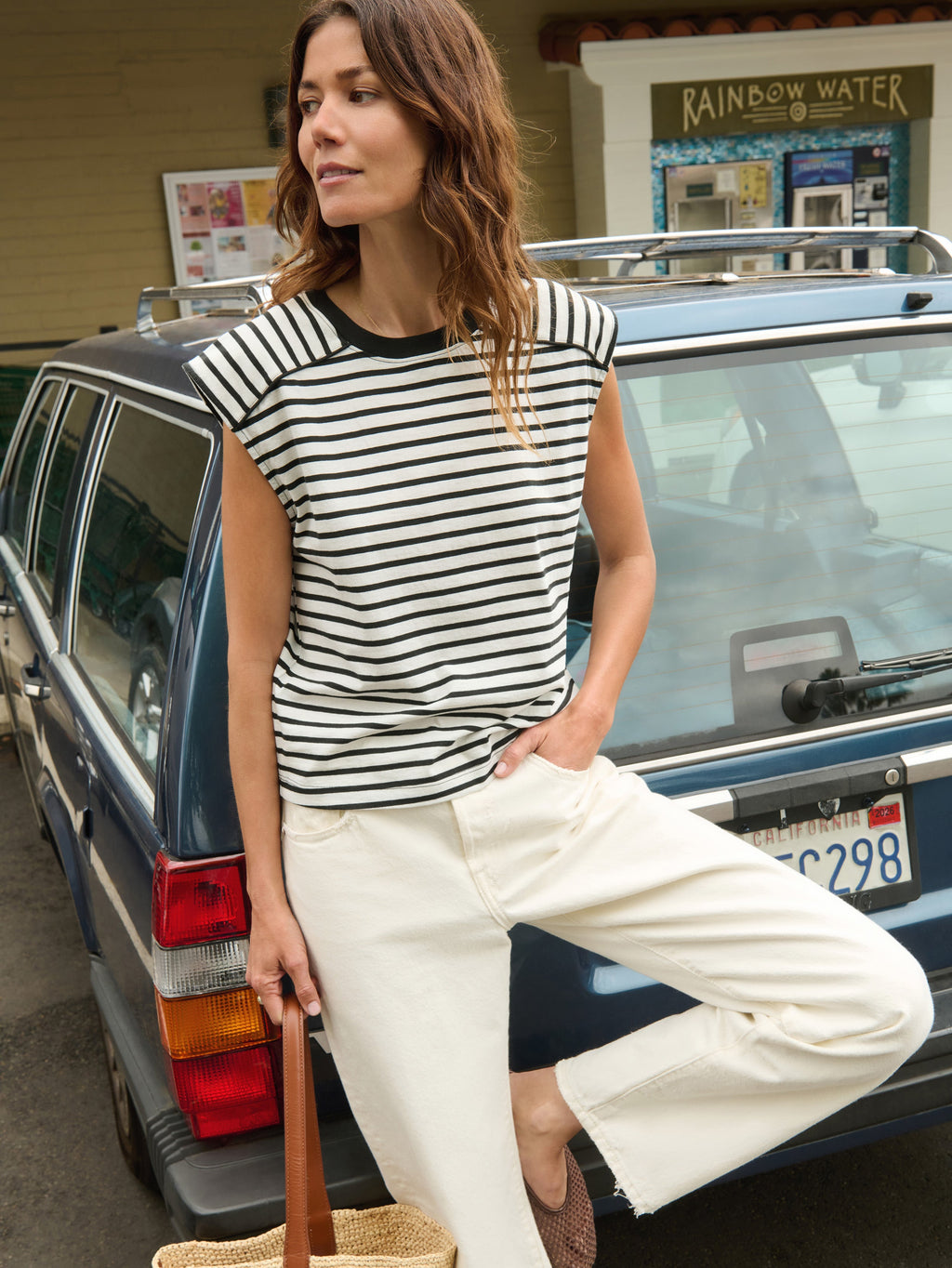 Yoked Bodice Crew Neck Organic Cotton Stripe Tank – Cross Walk Stripe