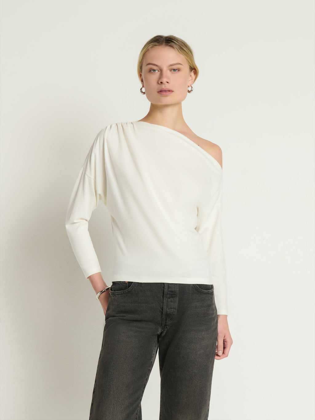 Asymmetric One-Shoulder Sculpted Top – Porcelain