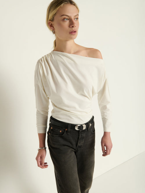 Asymmetric One-Shoulder Sculpted Top – Porcelain