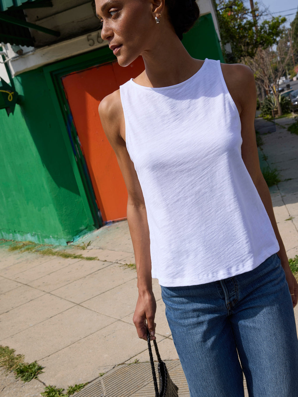 Bow Back Textured Jersey Tank - Optic White