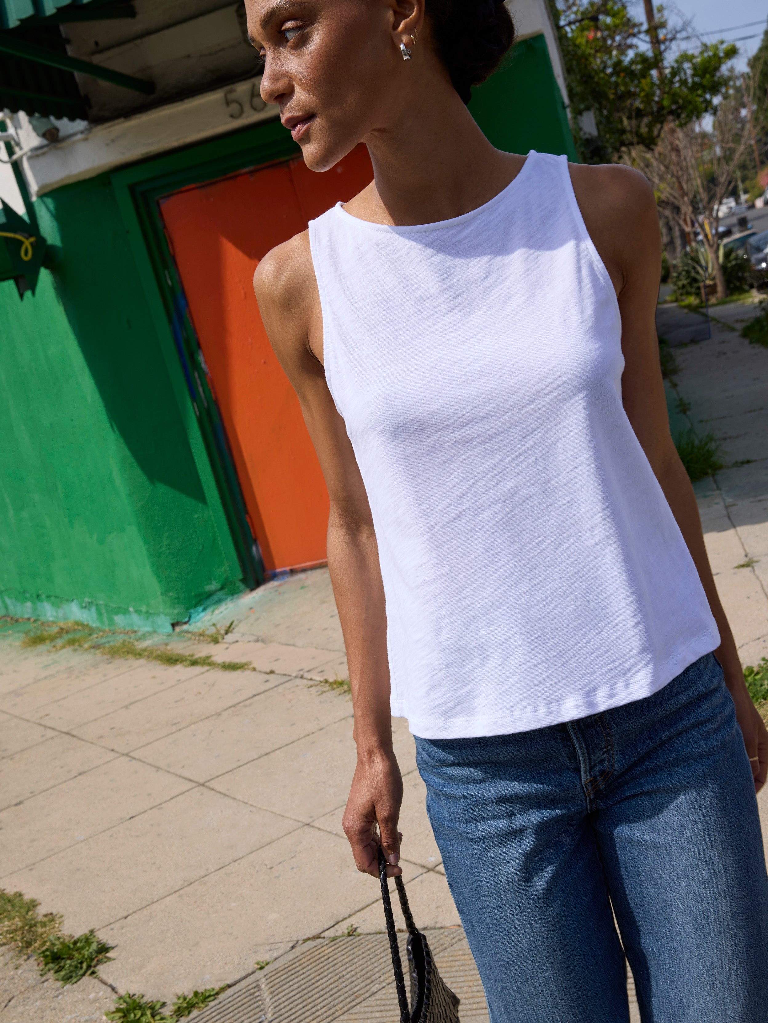Bow Back Textured Jersey Tank - Optic White