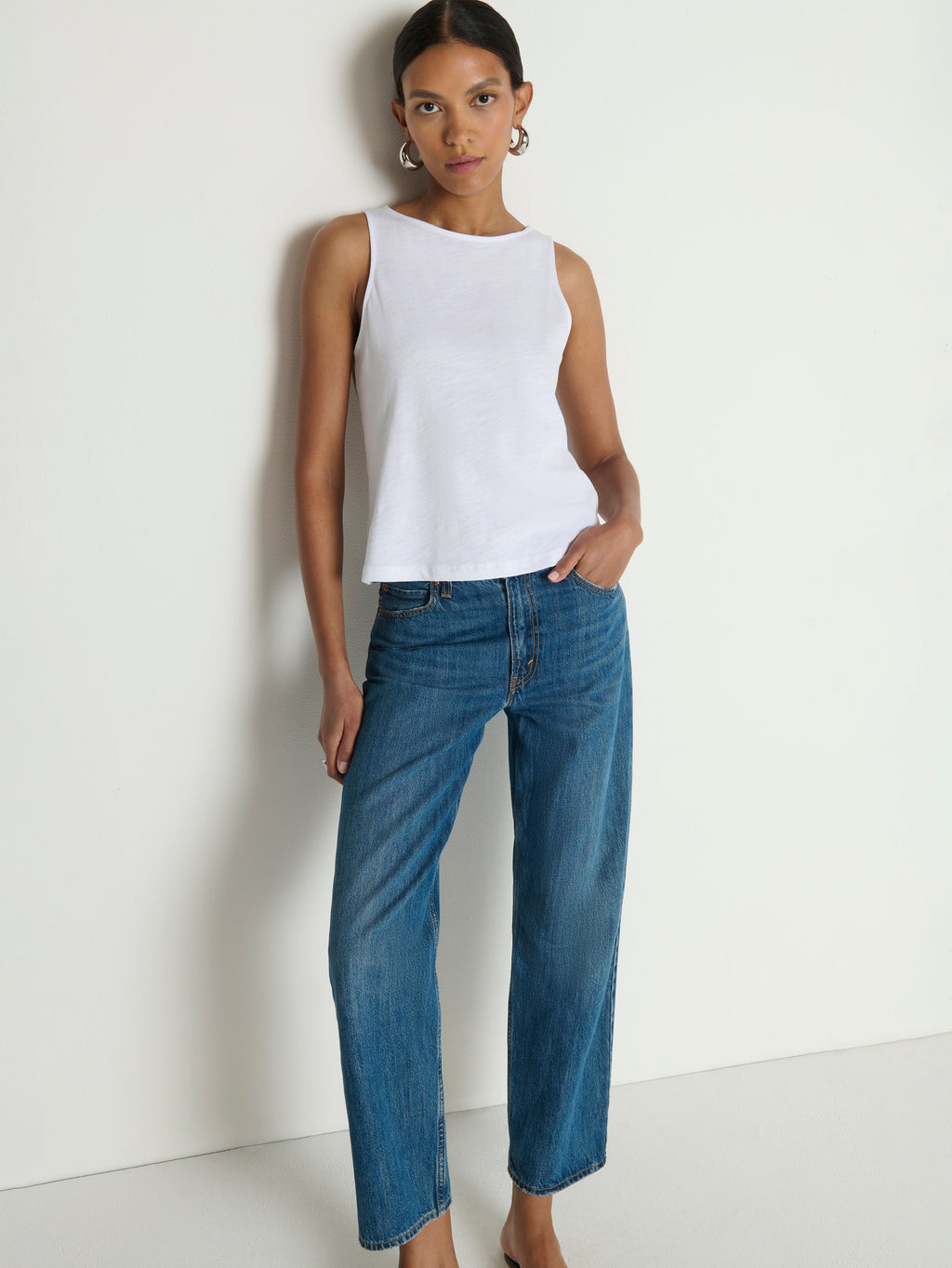 Bow Back Textured Jersey Tank - Optic White