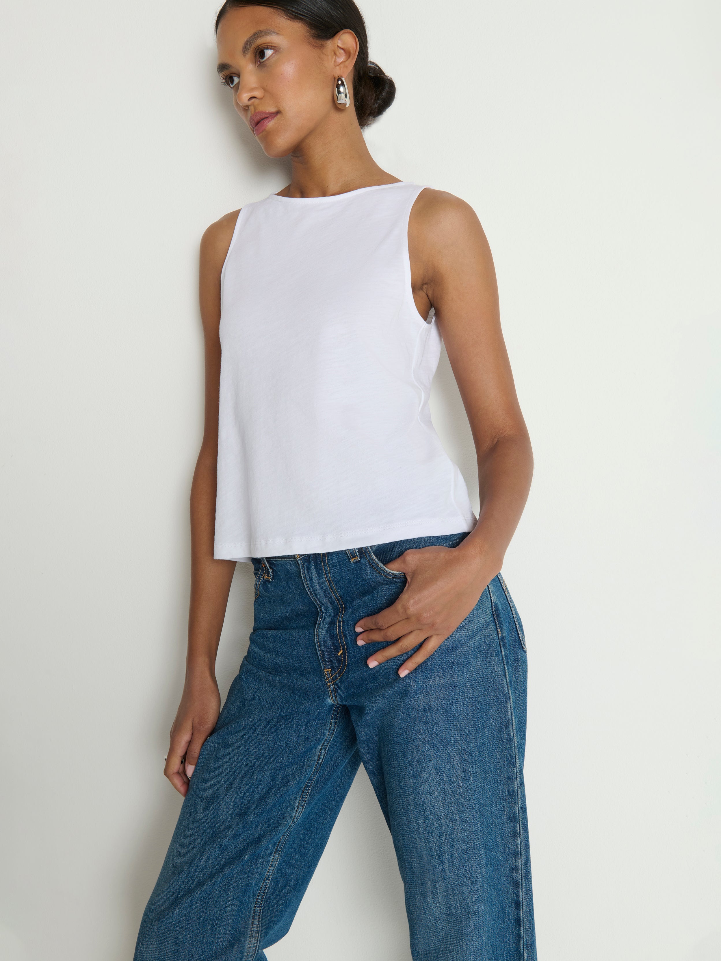 Bow Back Textured Jersey Tank - Optic White