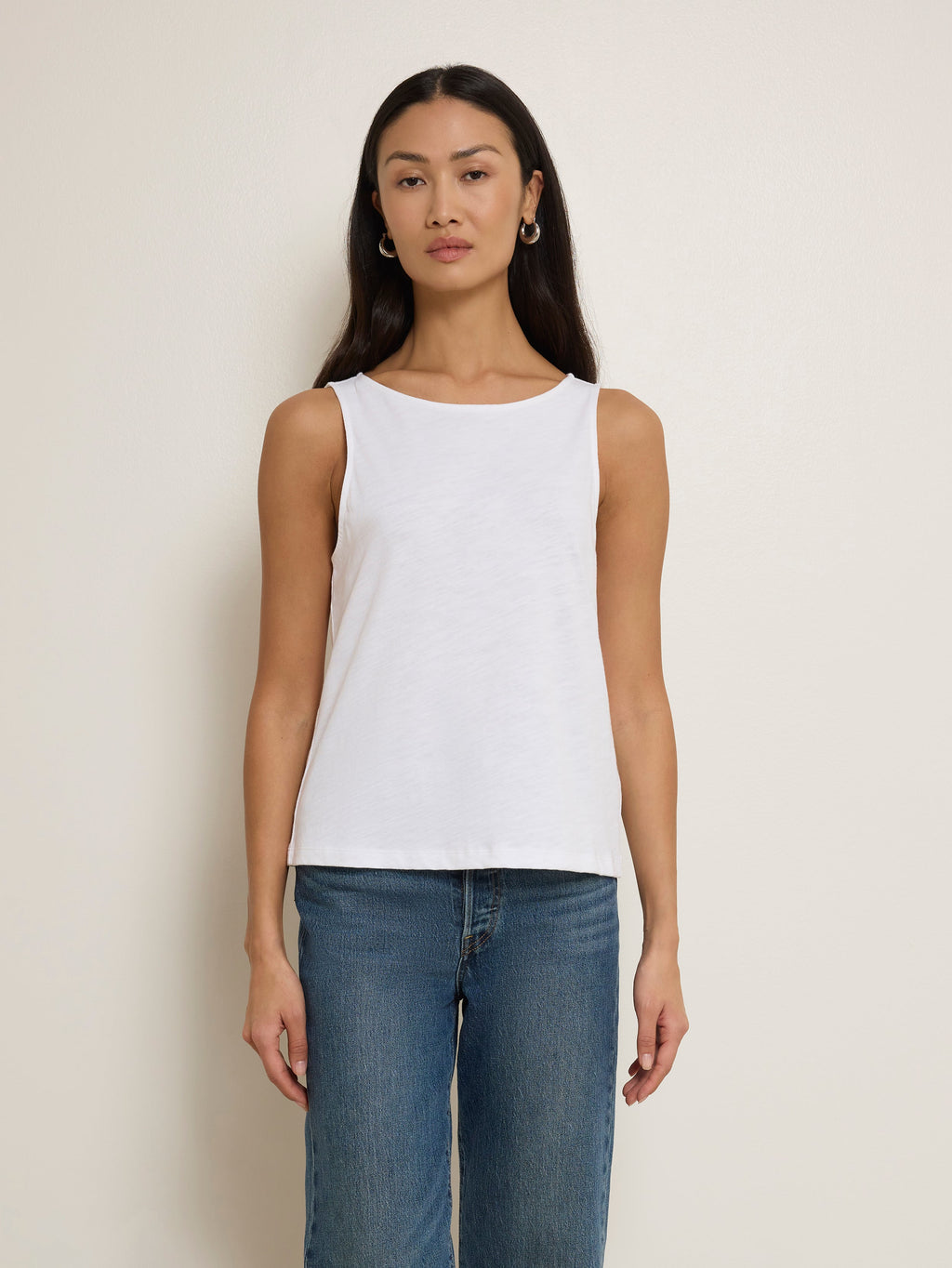 Bow Back Textured Jersey Tank - Optic White