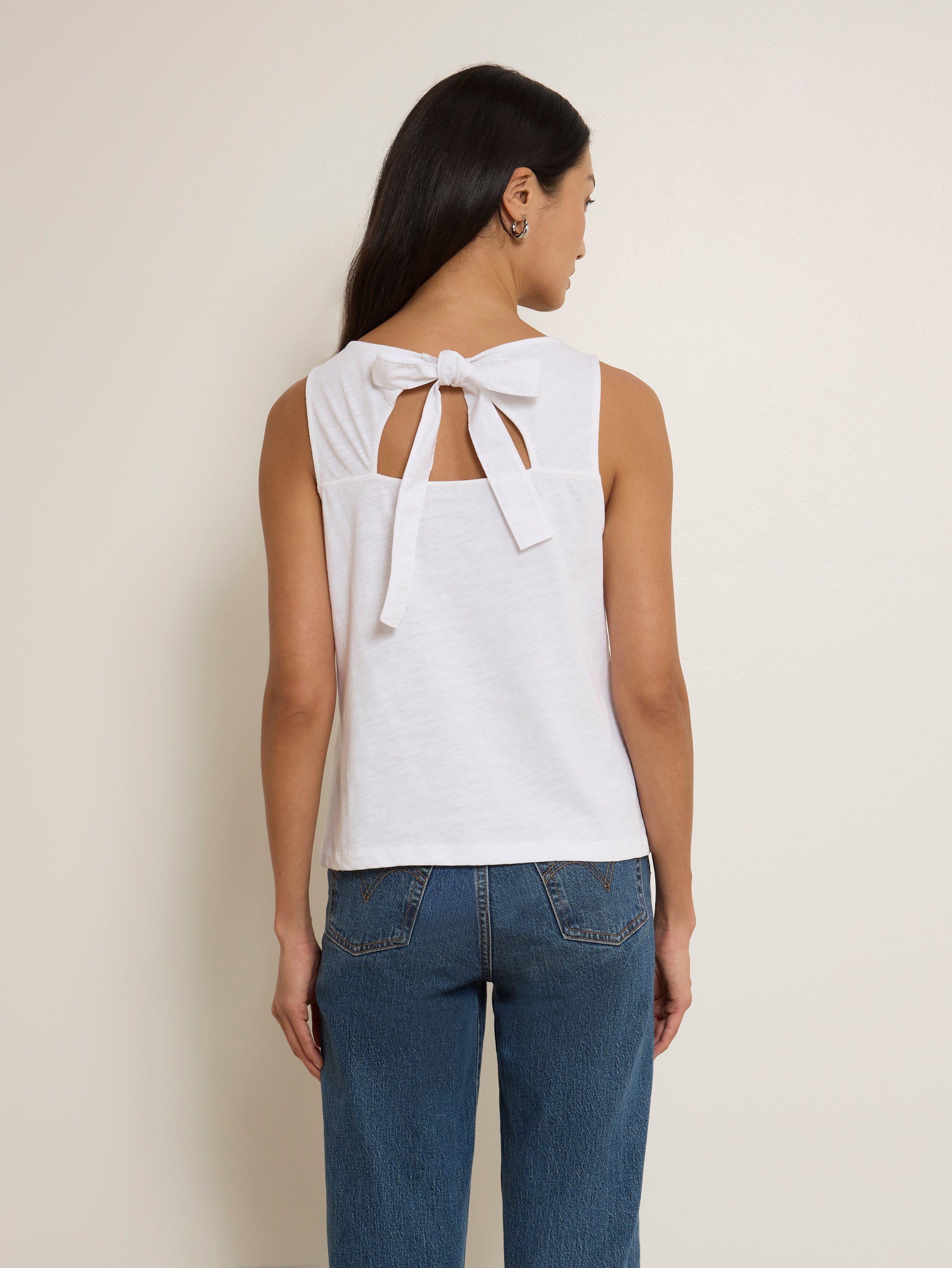 Bow Back Textured Jersey Tank - Optic White