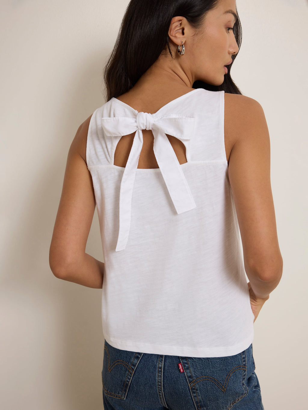 Bow Back Textured Jersey Tank - Optic White