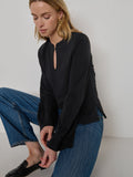 Keyhole Neck Bell Sleeve Peruvian Cotton Top - Jet Black