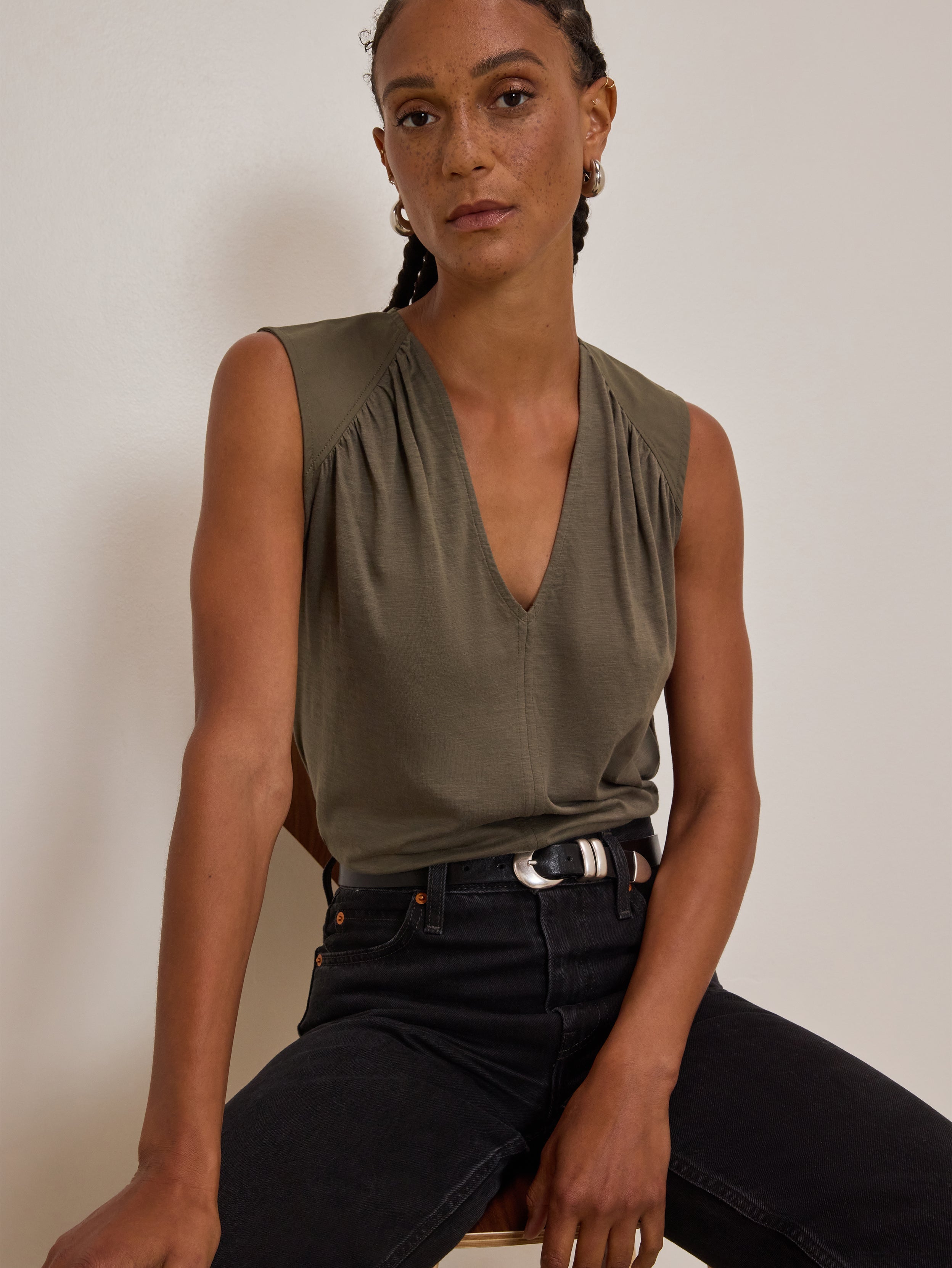 Classic V-Neck Pima Cotton Tank - Olive