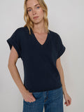 Rolled Sleeve Boxy V-Neck Tee - Navy Night Sky