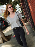 Boxy V-Neck Rolled Sleeve Cotton Tee – Heather Grey