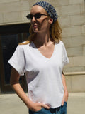 Boxy V-Neck Rolled Sleeve Cotton Tee – Optic White