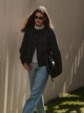 Crew Neck Bishop Sleeve Cotton Cardigan - Reverse Black Melange