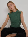 Funnel Neck Snap Placket Boxy Crop Top - Garden