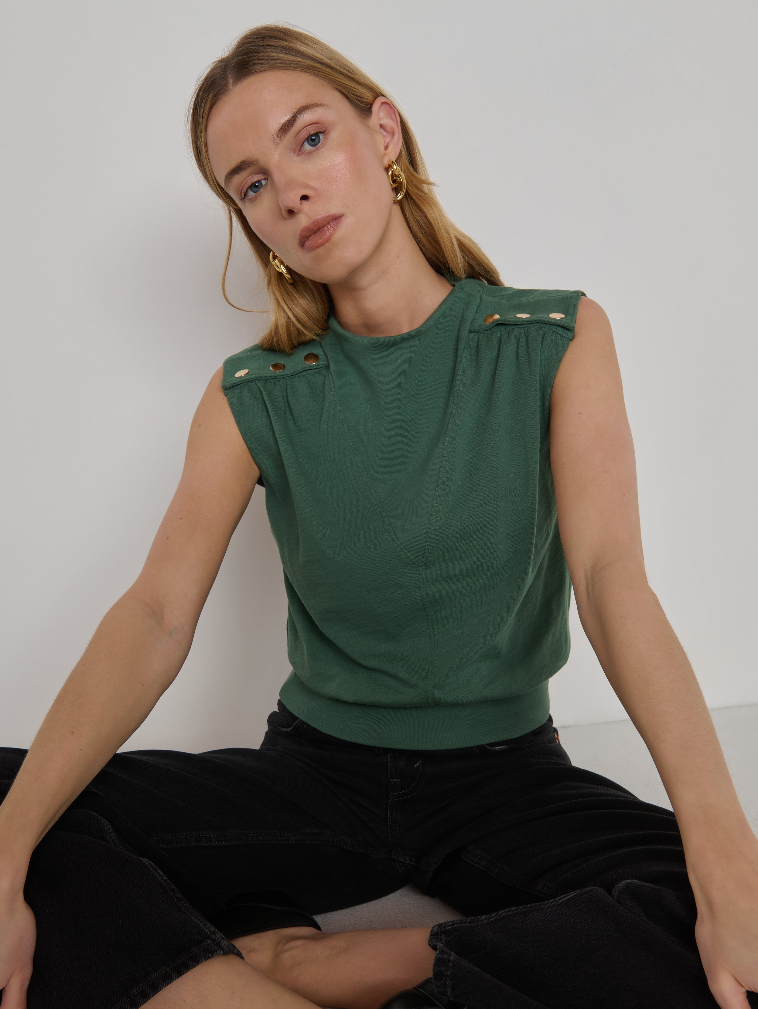 Funnel Neck Snap Placket Boxy Crop Top - Garden