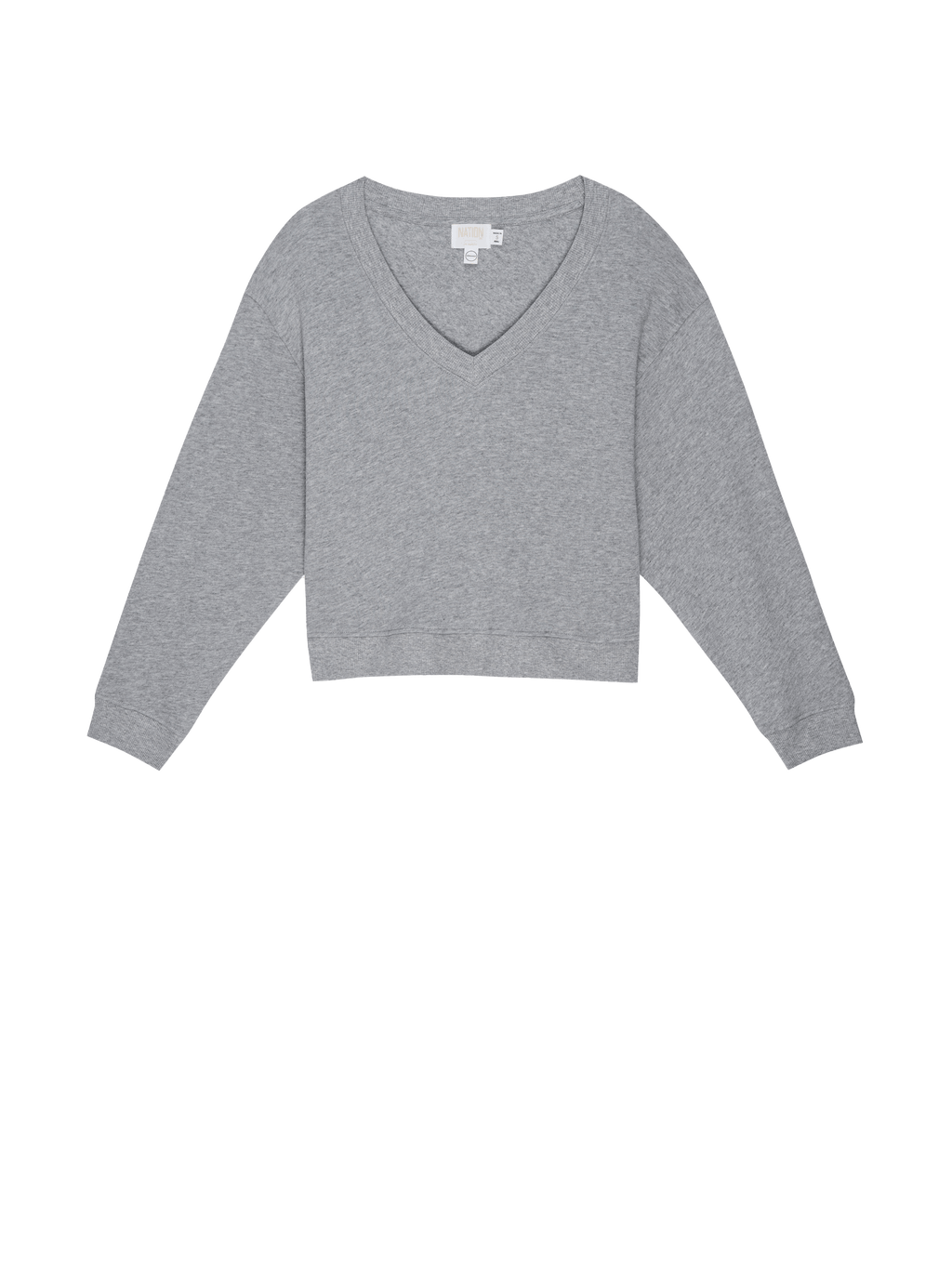 Varsity V-Neck Off-Shoulder Sweatshirt – Heather Grey