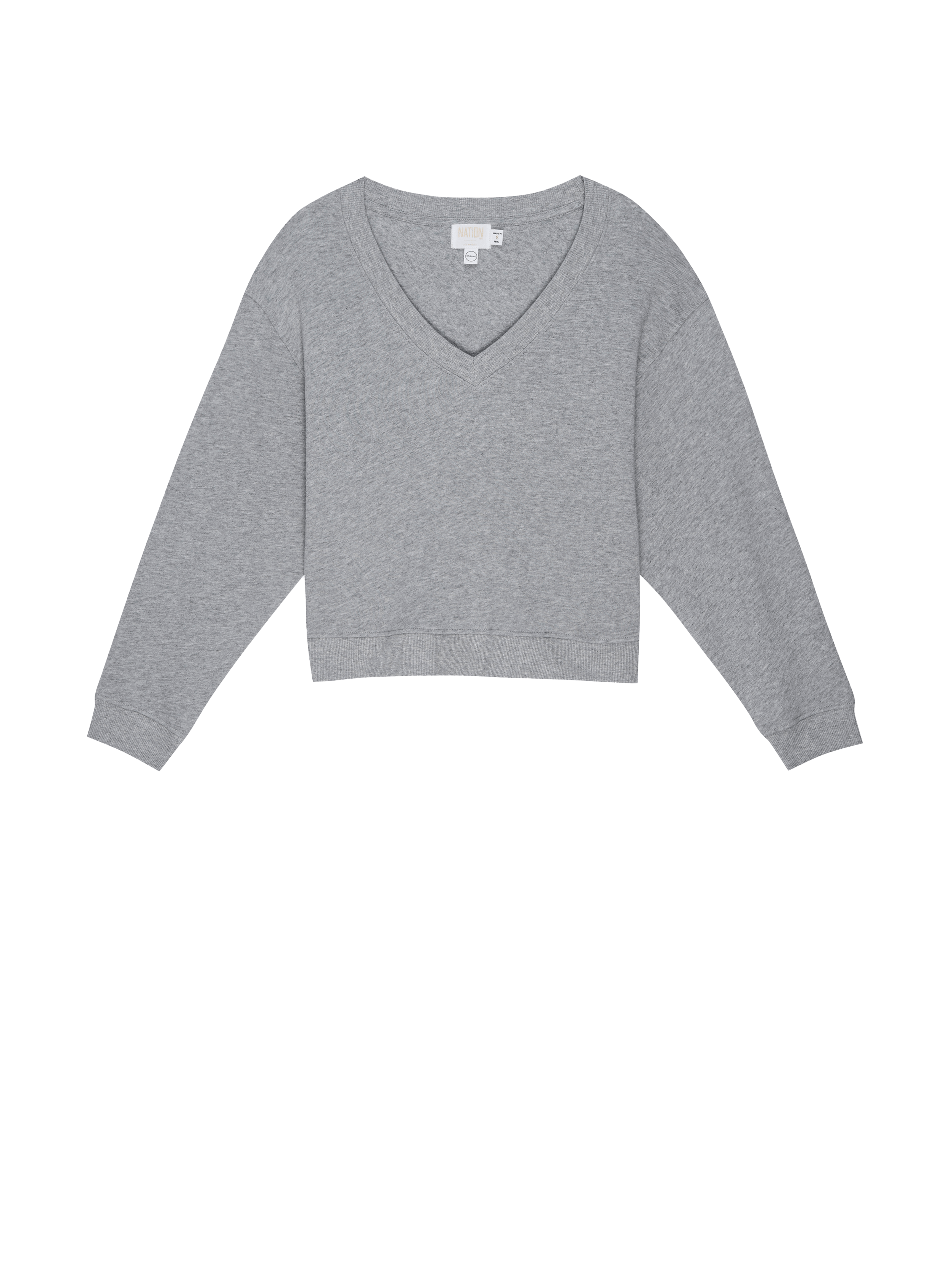 Varsity V-Neck Off-Shoulder Sweatshirt – Heather Grey