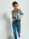 Varsity V-Neck Off-Shoulder Sweatshirt – Heather Grey