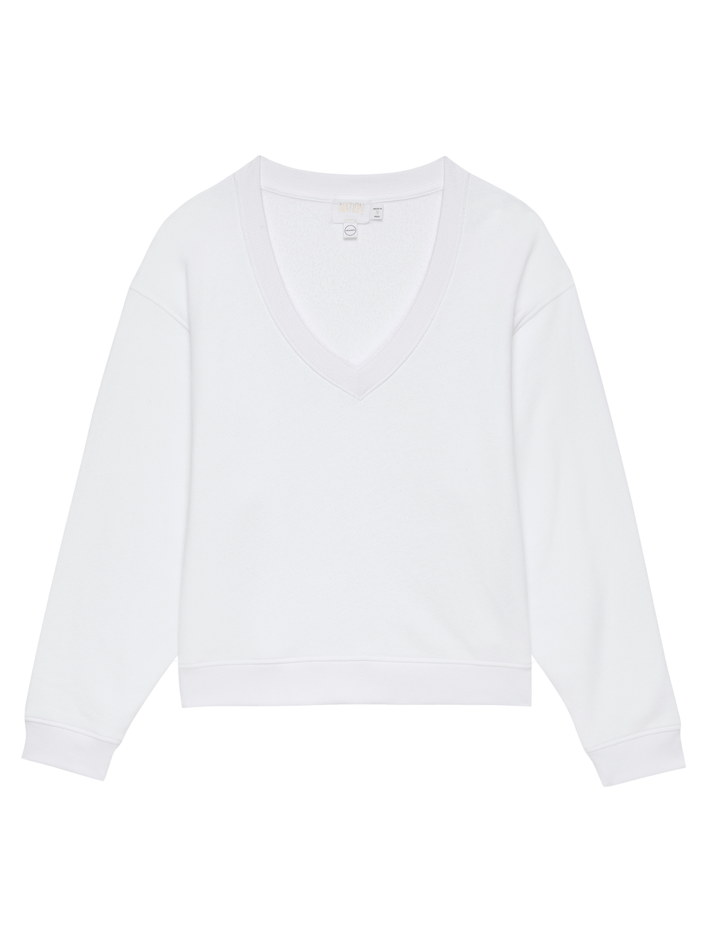 Varsity V-Neck Off-Shoulder Sweatshirt – White